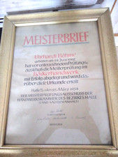 Alt Meisterbrief Urkunde  Bäckerhandwerk Halle/S 25 März 1954 -GR 58x54cm