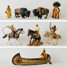 Schleich Indianer Kanu Bison Büffel Rodeo Reiter mit Lasso Western Sioux Pferd