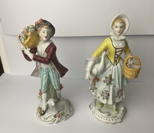 sitzendorfer porzellan figuren blumenjunge und mädchen mit gans (25/292)