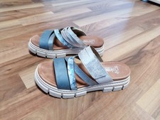 Damen Pantoletten RIEKER Gr. 38 blau / silber Schnallen