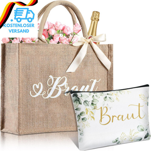 Braut jutetasche set mit - braut,