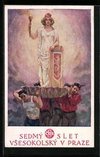 AK Praze, Sedmy Slet Vsesokolsky 1920, Sokol, Turner tragen ihre Schutzpatronin 