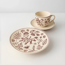 12tlg Kaffeeservice Rubin Garten Teller Untertasse und Tasse