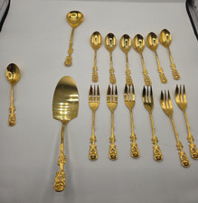 ✨ Edles vergoldetes Kuchen- & Dessertbesteck Set – 15-teilig – Rosenmuster ✨