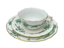 Meissen, Porzellan,Teegedeck, Grüne Hofdrache mit Gold.1.Wahl