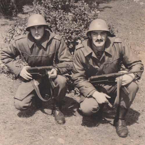 Zwei soldaten halten gewehre - halten,