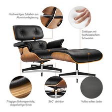 Eams Lounge Chair und Ottoman Set Hoher Drehbarer Sessel Clubsessel Shell Chair