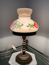 Tischlampe,retro,Messingfuß,bemalte Glaskuppel,Höhe ca. 45cm