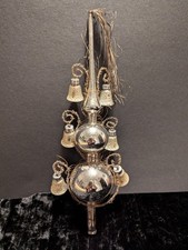 Alte Christbaumspitze,  silbern mit 6 Glöckchen, Leonischem Draht, Engelshaar