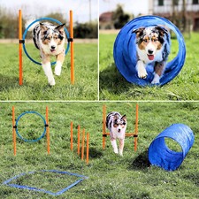 Agility Dog Trainings Set X Tunnel-Sprungring-Hürden-Slalom-Stangen für Hunde