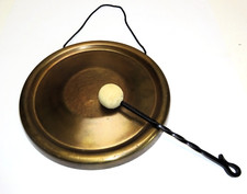 Alter Hand Gong Messing Scheibe Stab Klöppel Becken Instrument 27 cm