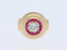 antiker Art Deco Ring 0,80 Karat Rubine Diamant 585 Rosé Gold 14 Karat