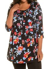 Big-Size Baumwolle 3/4-Arm Shirt Bluse Tunika Ulla Popken schwarz Gr. 50 52 #UP1