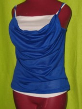 RAFFINIERTER Wasserfall-Ausschnitt 2-Lagen-Top/-Shirt*Royal-Weiß*Gr. S*NEU (1222
