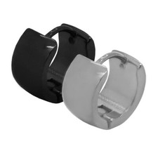 2 Creolen Ohrringe Huggie Creolen Unisex Damen Herren Farbe Silber oder Schwarz