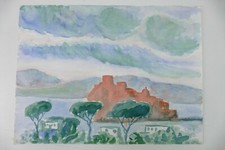 Wilhelm Klußmann Aquarell 1992 sig. Castell Aragonese 36x48cm N-1229