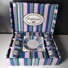 6x Espresso Tassen mit Untersetzter in OVP Espresso "di Alca" Made in Italy bunt