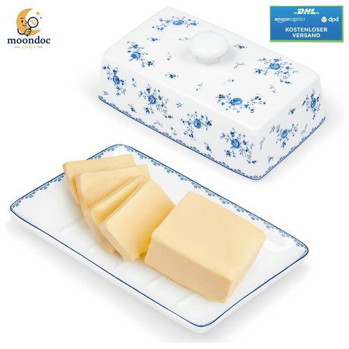 Butterdose keramik blau blumen - blau,