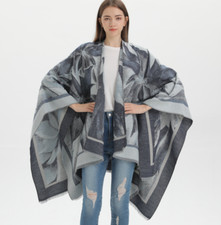 DAMEN Wolle PONCHO Grau