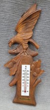 Altes Thermometer aus Holz - Bad Schandau, Schnitzerei Adler, von Rudi Demuth