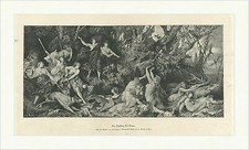 Der Jagdzug der Diana. Mythologie Göttin Artemis Hans Makart Holzstich C 2900