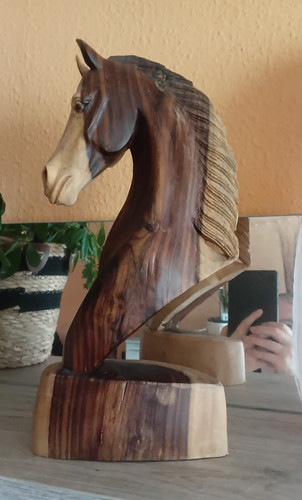 Holzskulptur pferdekopf braun - holzskulptur,