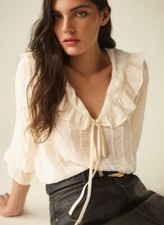 ZARA Tunika Bluse mit Volants Boho Volantbluse Schluppenbluse beige Gr. S