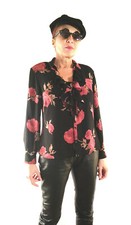 Chiffon Damen Bluse, rot-schwarz, festlich, Rosenblüten Muster