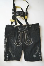 90er Vintage kurze Oktoberfest Lederhose mit Loch Träger Stickerei schwarz Gr.54