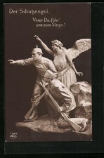 Ansichtskarte Menschen als Skulpturen, Schutzengel wacht über Soldaten 