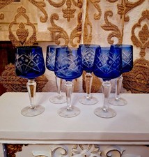 6x Weingläser cobalt blau Überfang Vintage Sekt Lausitzer Glaswerke Gebraucht