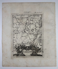 Antique Map of Lorraine, France, by Alain Mallet. Copperplate engraving, 1719.
