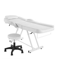 Kosmetikliege / Massageliege verstellbar inkl. Hocker, weiß, neuwertig