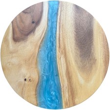 Epoxidharz Tischplatte River Table Rund Blau Walnuss Massivholz ø600x22mm