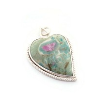 Großer Silber-Herzanhänger mit Zoisit-Rubin & Kugeldrahteinfassung – Statement