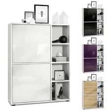 Highboard Sideboard Kommode Schrank Regal Cuba Weiß, Hochglanz & Naturtöne