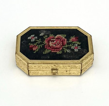 Vintage Puderdose Avon Schmuckbox Gold Rosen Pillendose Blumen Schatulle #3663