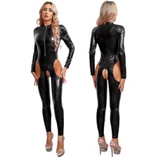 DE Damen Lack Leder Jumpsuit