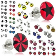 2 Ohrstecker Ohrringe Ohrschmuck Edelstahl Buttons Kariert Smiley Eisernes Kreuz