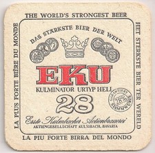 EKU - Echt Kulmbacher - alter 5-sprachiger Bierdeckel "Kulminator Urtyp 28"