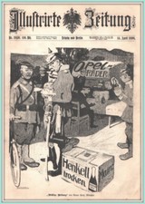Opel Fahrrad-Henkel trocken-Main-Anzeige-llustrieten Zeitung-Orig.Holzstich 1898