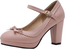 Gr39 Mary Jane Damen Schuhe Blockabsatz High Heels Plateau Pumps