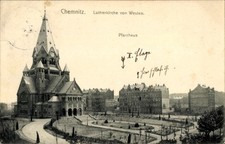 Ak Chemnitz in Sachsen, Lutherkirche von Westen, Pfarrhaus, ... - 4752045