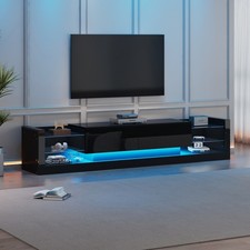 TV Schrank mit LED-Leuchten Lowboard Unterschrank Fernsehtisch Hochglanz Schwarz