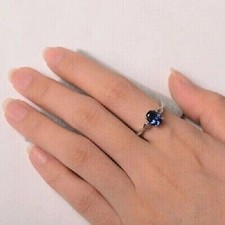 18K Echt Weißgold Natürlich Blau Saphir Und Diamanten Verlobung Damen Ring F0