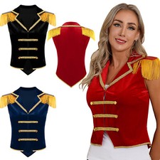 iEFiEL Damen Zirkus Weste Ärmellos Jacke Samt Anzugweste mit Quasten Cosplay DE