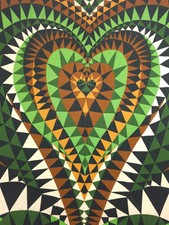 Grün/braun geometrisch Doppelherzen Slinky 1,85m Panel Viskose Jersey Stoff