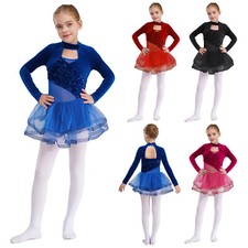 Mädchen Eiskunstlauf Kleid Ballettkleid Ballettanzug Langarm Turnanzug Tanzkleid