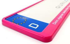 2x Kennzeichenhalter pink 520 mm – personalisiert mit Wunschtext, wetterfest