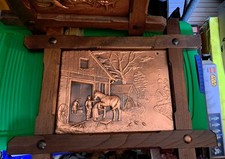 Kupferbild Relief - Pferd beim Hufschmied -